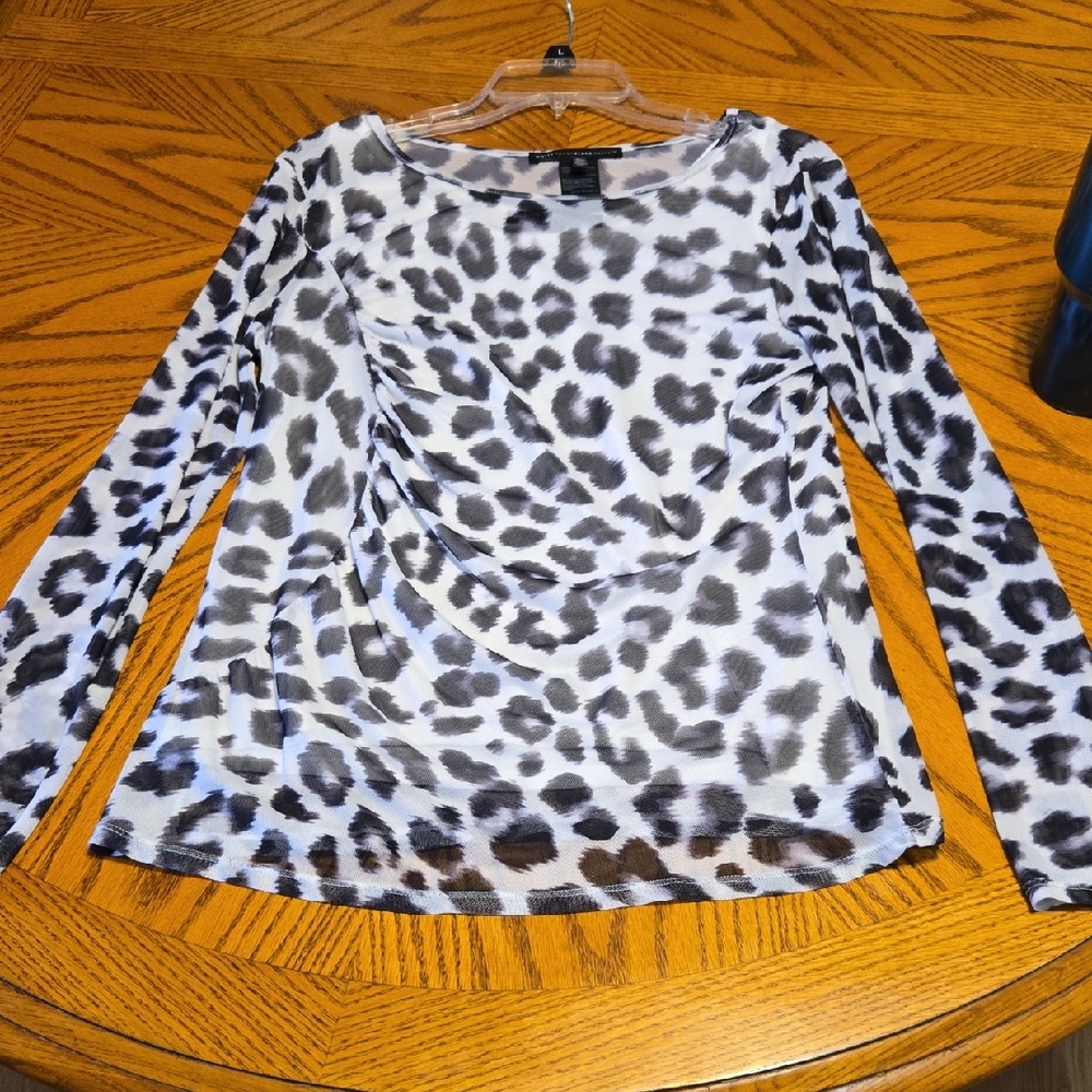 White House Black Market Leopard Print Long Sleeve Top